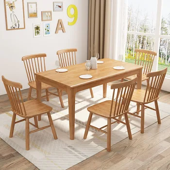 Обеденные столы и стулья из массива дерева на полуострове, современный простой набор для маленькой квартиры, ресторан, домашний прямоугольный обеденный стол