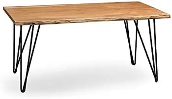 Журнальный столик с металлическими ножками-шпильками и столешницей из натурального дерева акации, прозрачная натуральная отделка, Современный промышленный, фермерский дом