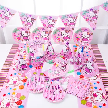Розовые Украшения для Вечеринки по случаю Дня рождения для девочек, Бумажный Стаканчик, Тарелка, Флаг, Подарки для детей, Детский душ, Одноразовая посуда, воздушные шары, Принадлежности