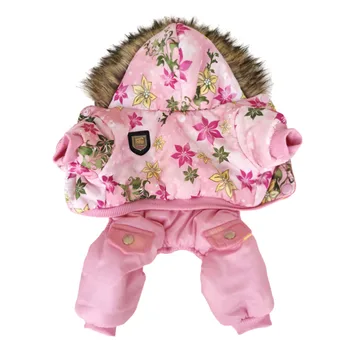Новая теплая зимняя одежда для домашних собак Pineocus, пальто для кошек и щенков, куртки с цветочным рисунком от S-XL