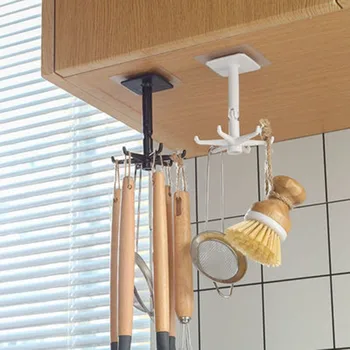 Кухонный крючок с поворотом на 360 градусов, многоцелевые крючки, самоклеящиеся 6 крючков для домашней кухни, вешалка для ложек, аксессуары