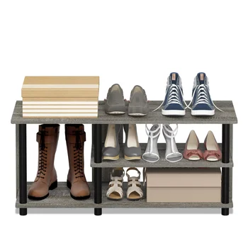 3-Уровневая Компактная стойка для хранения обуви с поворотными трубками, деревянные, серые и черные шкафы для обуви, Вешалка для обуви