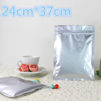 24 * 37 см Пищевой Самоуплотняющийся пакет из чистого майлара, упаковочный пакет с застежкой-молнией, порошковая термоуплотненная серебряная алюминиевая фольга, посылка на молнии, сумка