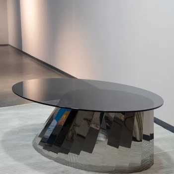 Легкий роскошный современный дизайнерский столик из высококачественного стекла овальной формы из нержавеющей стали, итальянский приставной столик